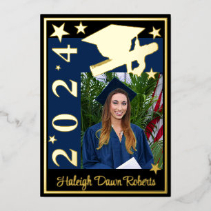 Photo Cap, Diploma, Stars, Blue & Black Graduation
