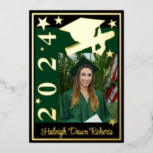 Photo Cap, Diploma, Stars, Green/Black Graduation