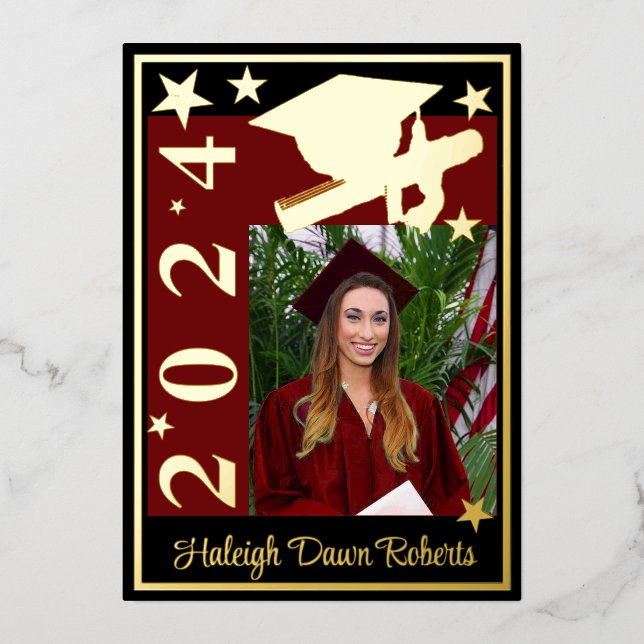 Photo Cap, Diploma, Stars, Red & Black Graduation (Front)