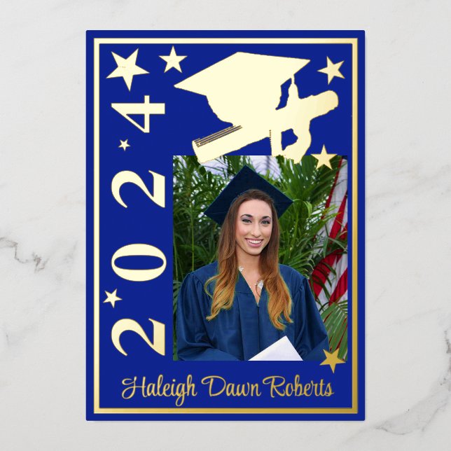 Photo Cap/Diploma/Stars, Royal Blue Graduation (Front)