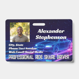 Photo Car Driving Lyft Uber Driver Rideshare ID Badge