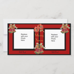 Photo Card Black Gold Floral Double Xmas