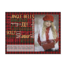 PHOTO Card Christmas Words Buffalo Plaid