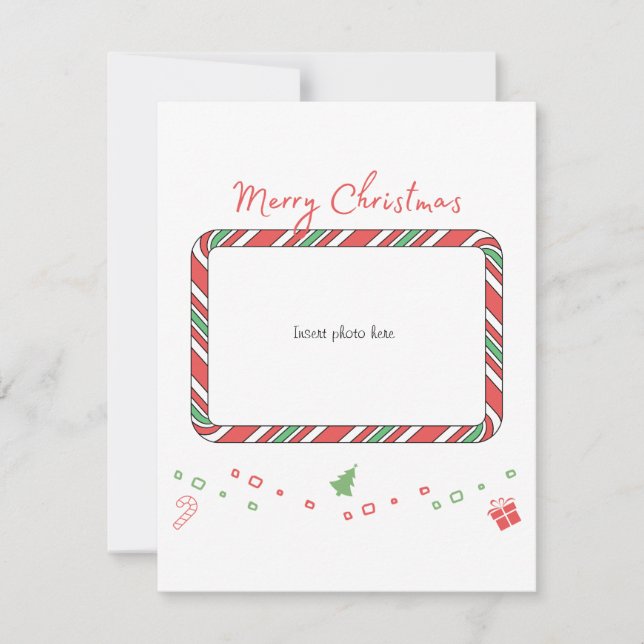 Photo card in cute candy cane Christmas Card (Front)