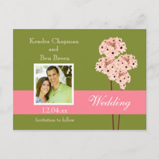 Photo Card Wedding Save The Date Green Pink Floral