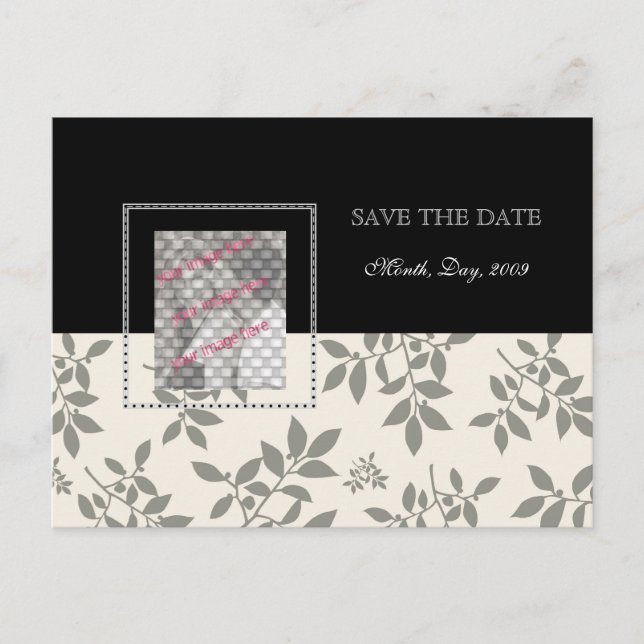 Photo cards, Black White save the date postcards (Front)