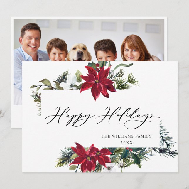 PHOTO Carte de vœux de Noël élégante au poinsettia (Devant / Derrière)