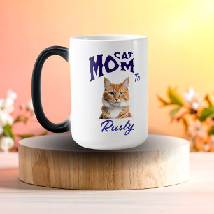 Photo Cat Mom Blue Typography Personalize Magic Mug