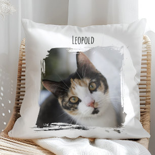 Photo Cat Pet with Name Throw Pillow