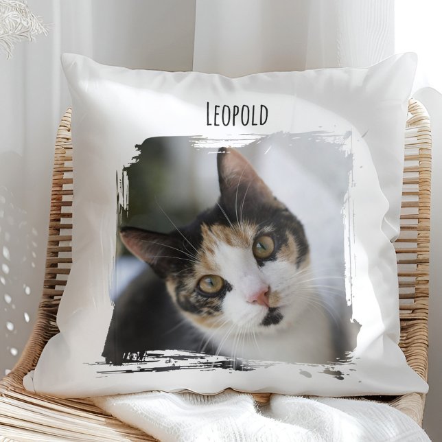 Photo Cat Pet with Name Throw Pillow (Creator Uploaded)