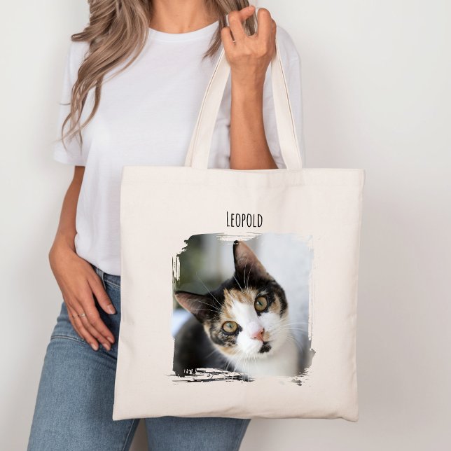 Photo Cat Pet with Name Tote Bag (Creator Uploaded)