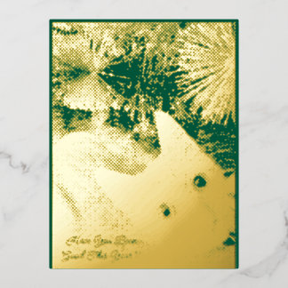 Photo Cat Text Christmas Folded Foil Greeting Card