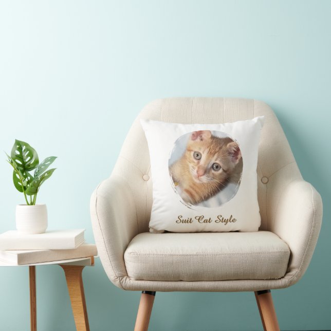 Photo Cat  Text, Replaceable, Funny Cat Style  Throw Pillow (Chair)