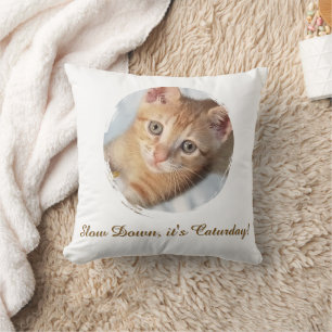 Photo Cat Text, Replaceable, Funny Caturday Throw Pillow