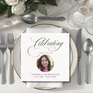 Photo Celebration of Life Elegant Script Funeral Napkin