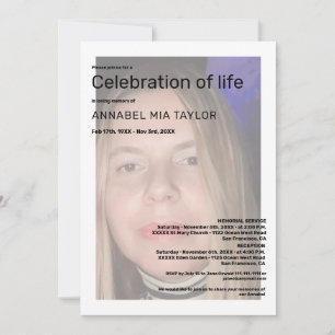 Photo Celebration of life Funeral Memorial Invitation