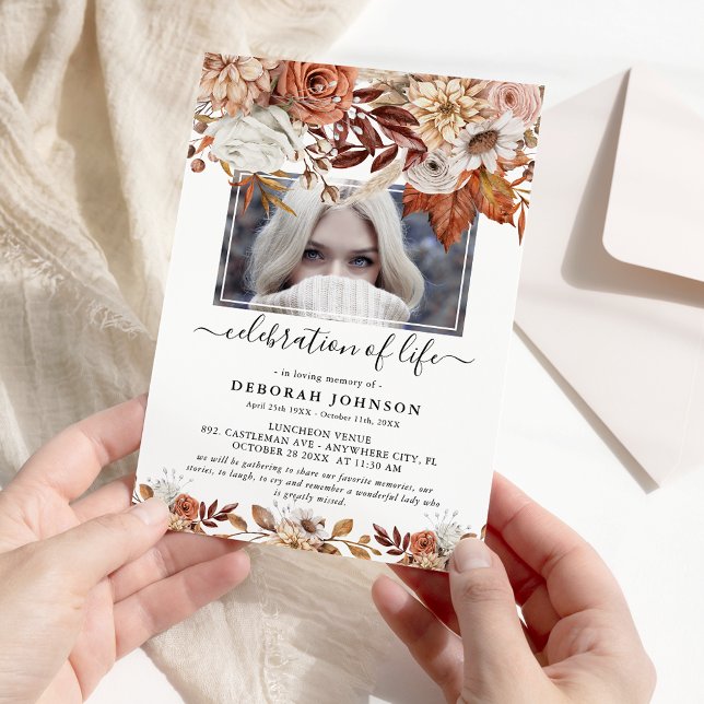 Photo Celebration of Life Rustic Autumn Funeral Invitation (Creator Uploaded)