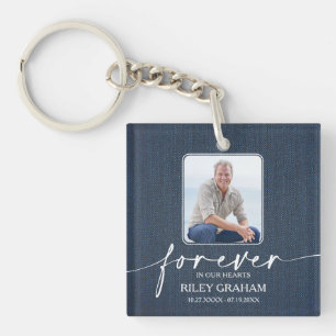 Photo Celebration of Life Tribute Blue Jean Keychain