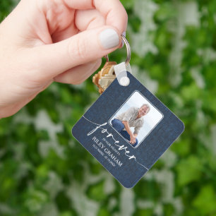 Photo Celebration of Life Tribute Blue Jean Keychain