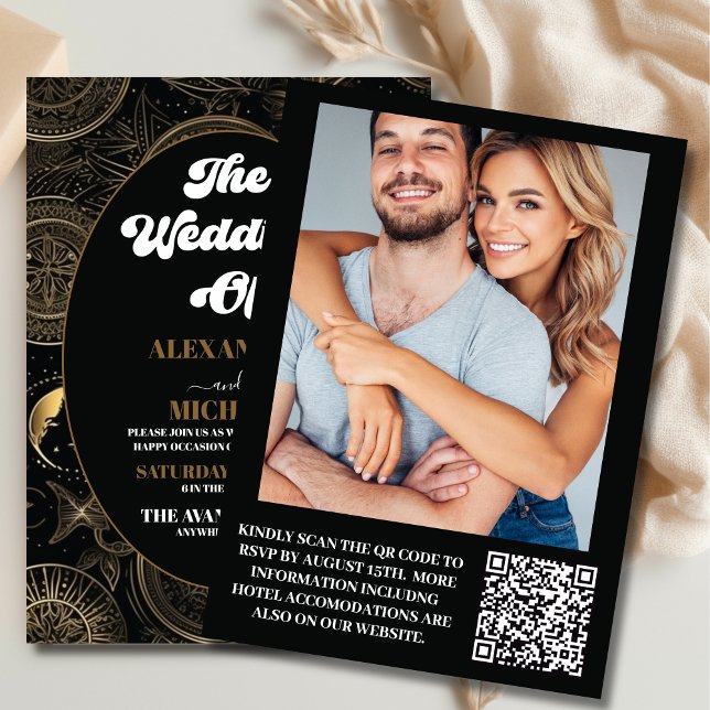 Photo Celestial Black Gold Wedding Invitation (Creator Uploaded)