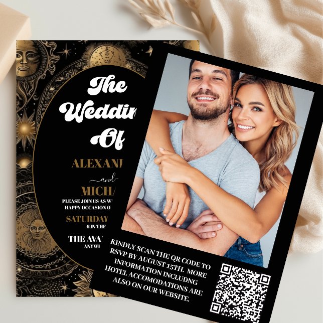 Photo Celestial Black Gold Wedding Invitation (Creator Uploaded)
