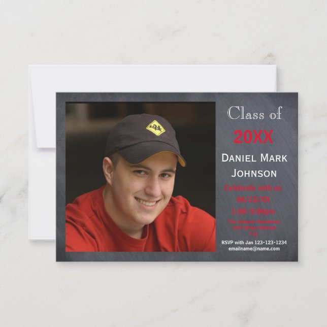 Photo Chalkboard Background -3x5 Grad Announcement (Front)