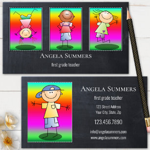 Photo Chalkboard Teacher Custom Illustrations Business Card