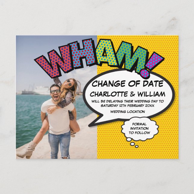Photo Change of Date Fun Modern Comic Postcard (Front)