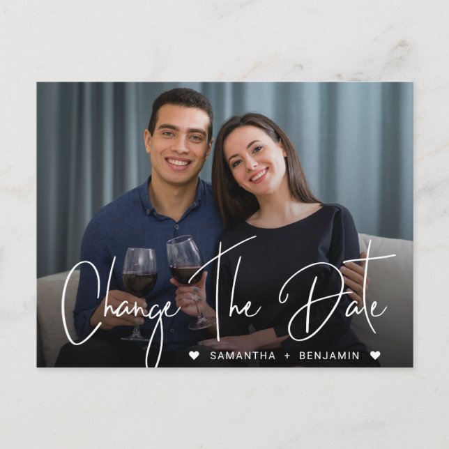 Photo Change The Date Wedding Announcement Postcard (Front)