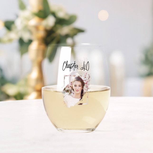 Photo Chapter 40 birthday Stemless Wine Glass (Insitu (Wedding))