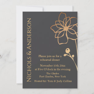  Photo Charcoal & Gold QR Code Wedding Rehearsal Invitation