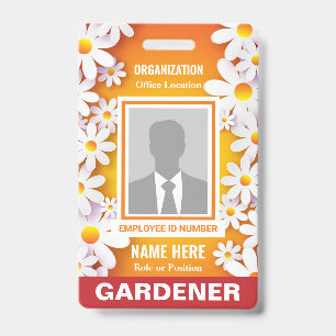 Photo Cheerful White Daisies Orange Identification Badge