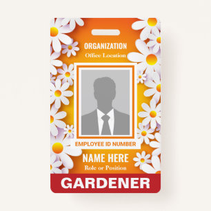 Photo Cheerful White Daisies Orange Identification Badge
