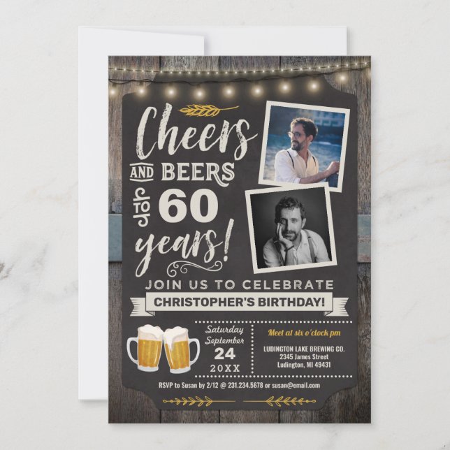 Photo Cheers and Beers 60th Birthday Invitation (Front)