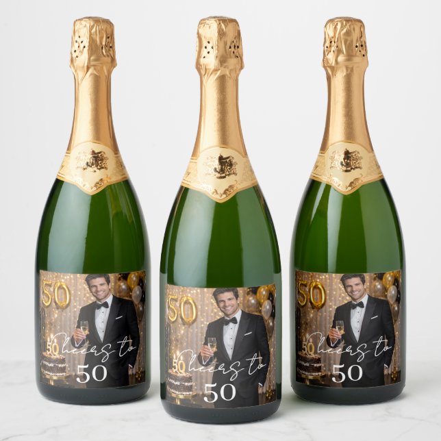 Photo cheers birthday party sparkling wine label (Bottles)
