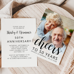 Photo Cheers Black Script 50th Anniversary Party Invitation