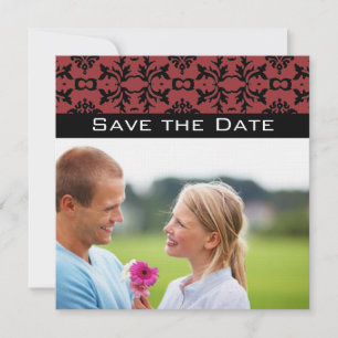 Photo Cherry & Black Damask Faire-part de mariage