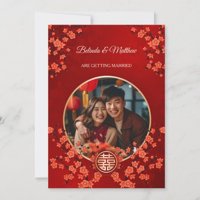 Photo Cherry Blossom Chinese Wedding Invitation (Front)