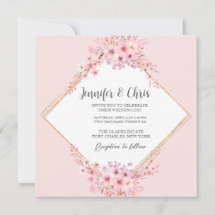  Photo Cherry Blossom QR Code Wedding Invitation