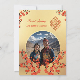 Photo Cherry Blossom Tibetan Wedding Invitation