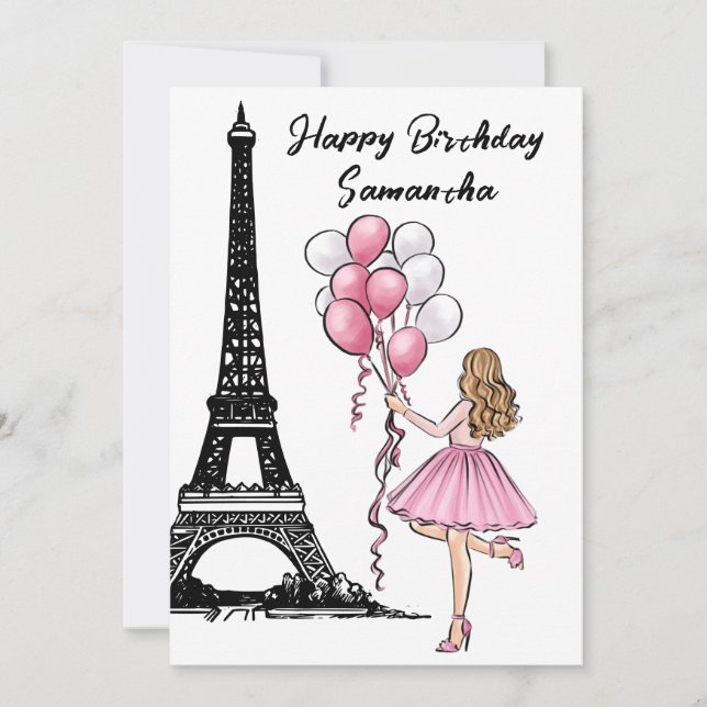 Photo Chic Eiffel Tower, Balloons Paris Birthday Card (Front)