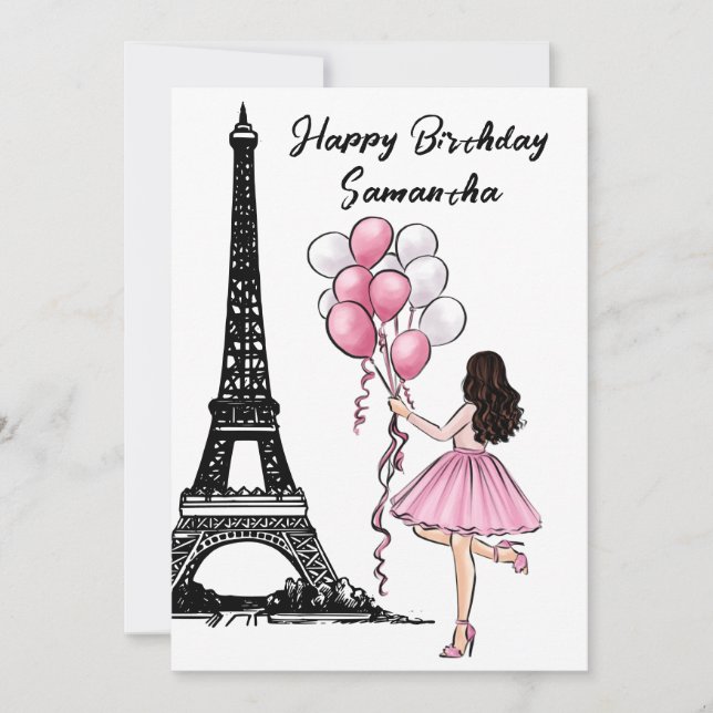 Photo Chic Eiffel Tower, Balloons Paris Birthday Card (Front)