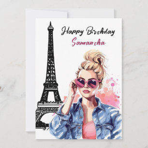 Photo Chic Eiffel Tower Chic Girl Paris Birthday Card
