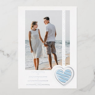 Photo Chic Elegant Light Blue & Silver Heart Real
