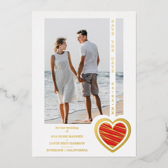 Photo Chic Elegant Red & Golden Heart Couple (Front)