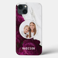 Photo Chic Modern Purple Floral Marble Custom Name