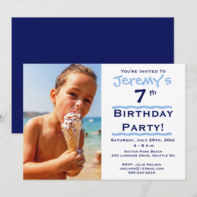 Photo Child's Blue Birthday Party Invitation (Front/Back)