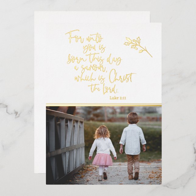 Photo Christian Gold Foil Carte de Noël (Recto/Verso)