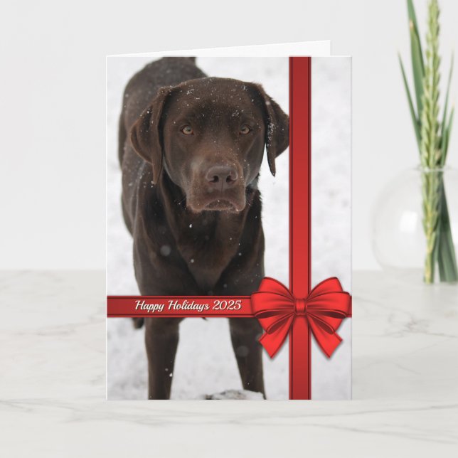 Photo Christmas Big Red Bow Holiday Ribbon Frame Card (Front)