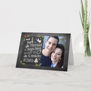 Photo Christmas Card, Chalkboard, Hark the Herald Card